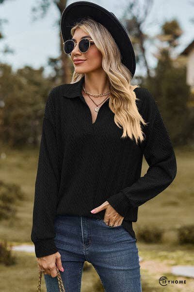 Johnny Collar Dropped Shoulder Blouse | IFYHOME