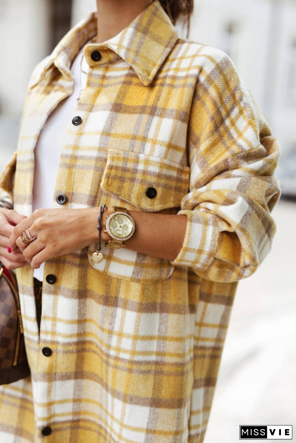 Plaid Flap Pocket Buttoned Shacket