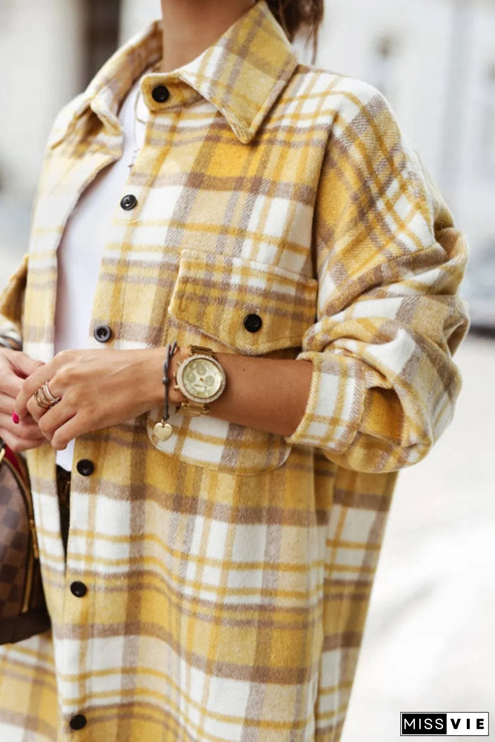 Plaid Flap Pocket Buttoned Shacket