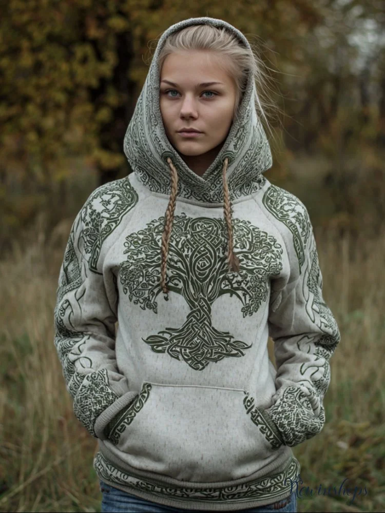 Women's Viking Style Tree Of Life Print Warm Hoodie