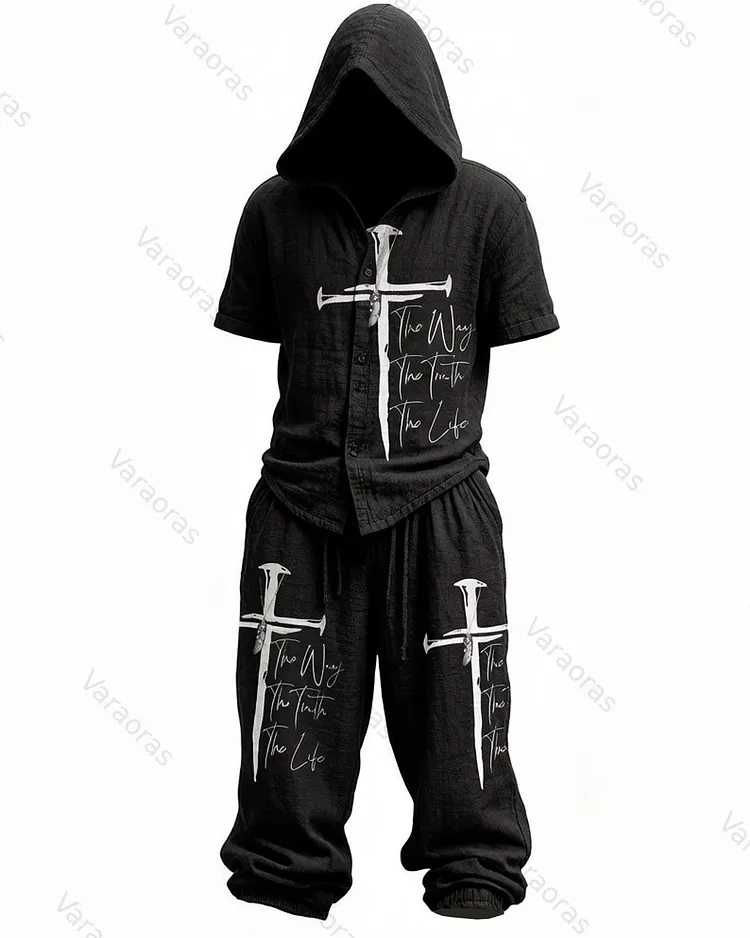 Men's Summer Fashion Embroidered Hooded Top and Pants Two-Piece Set 8801