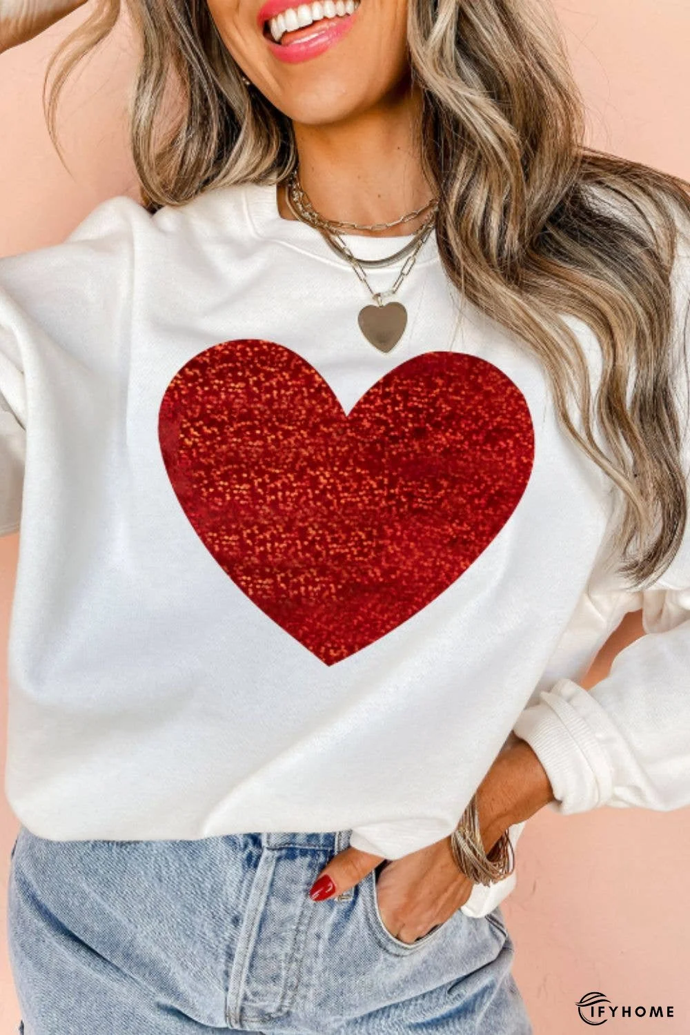 Valentine’s Day Heart Round Neck Long Sleeve Sweatshirt | IFYHOME