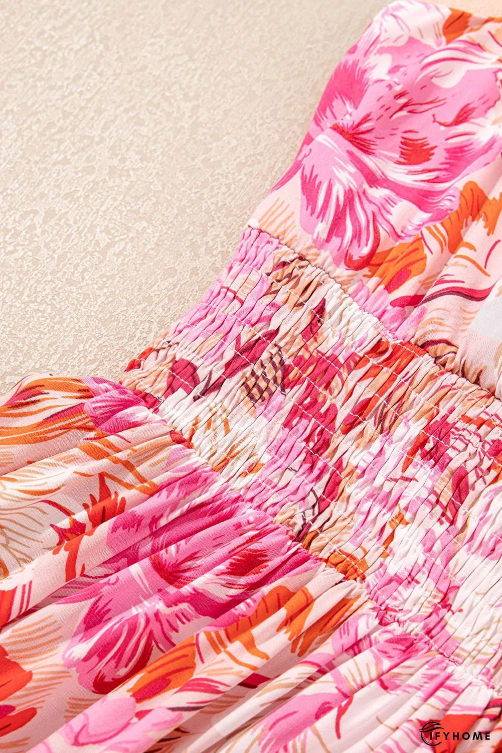 Floral Surplice Neck Shirred Waist Mini Dress | IFYHOME