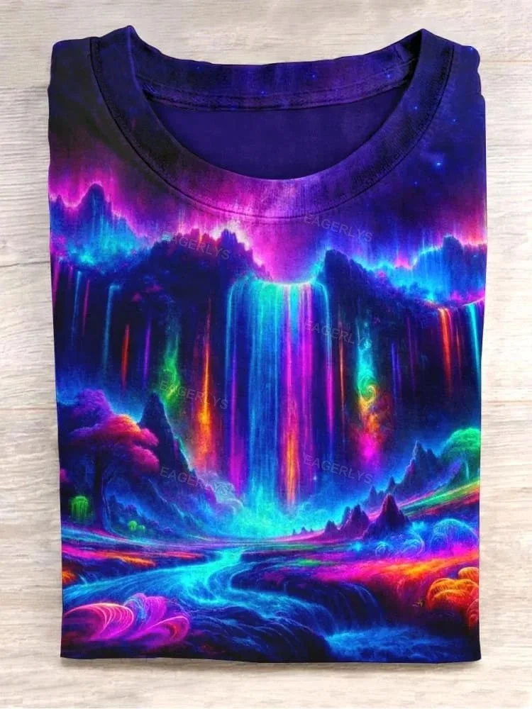 Unisex Colorful Fluorescent Waterfall Abstract Print Design T-Shirt Eagerlys