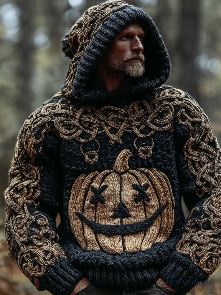 Men's Halloween Evil Pumpkin Two-color Vintage Hooded Sweater