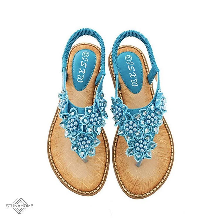 New Fashion Bead Flower Round Toe Flip-flop Sandals shopify Stunahome.com