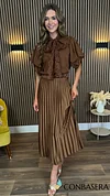 Ophelia Brown Pleated Midi Skirt