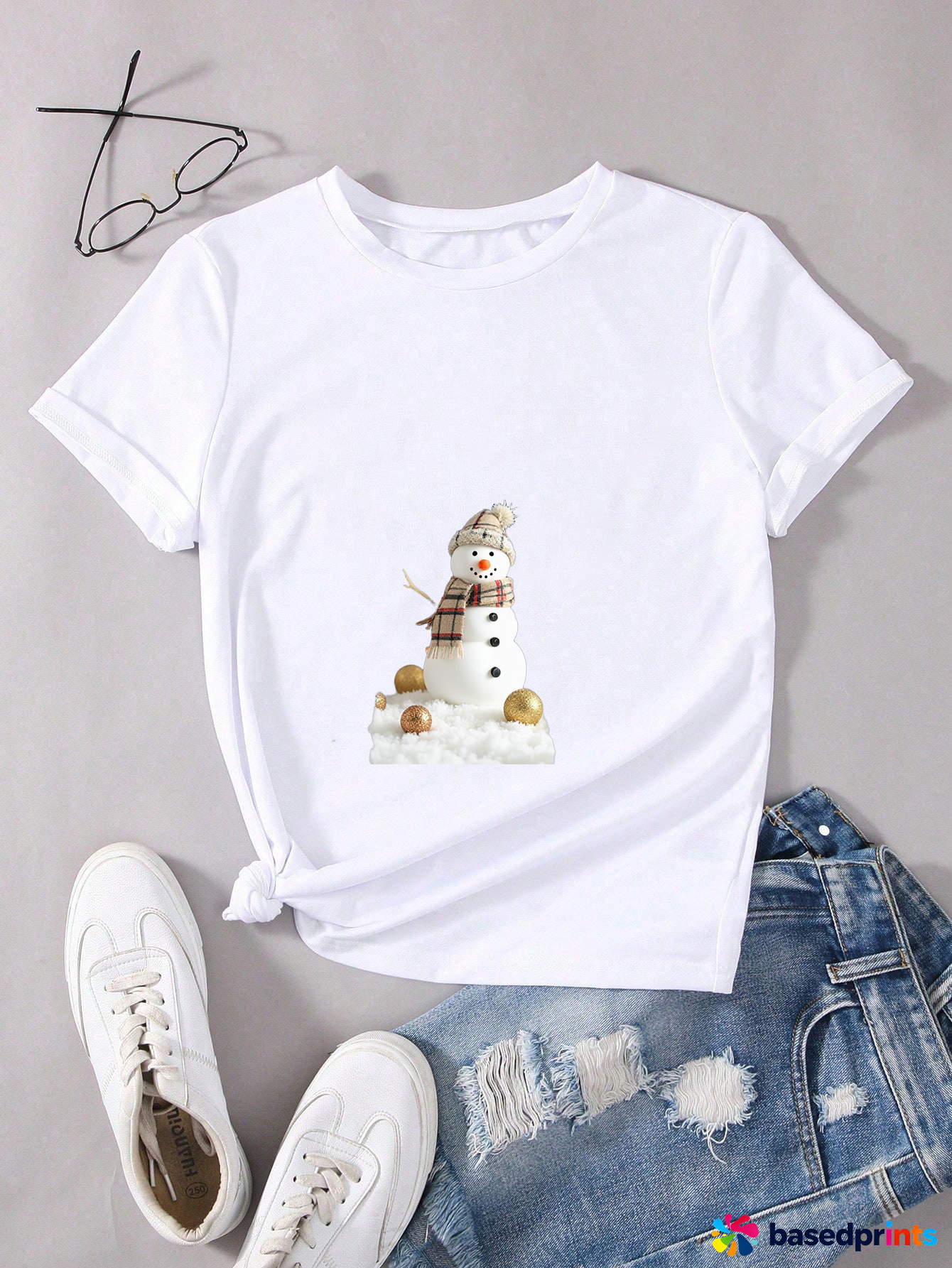 Christmas Snowman Graphic Tee White