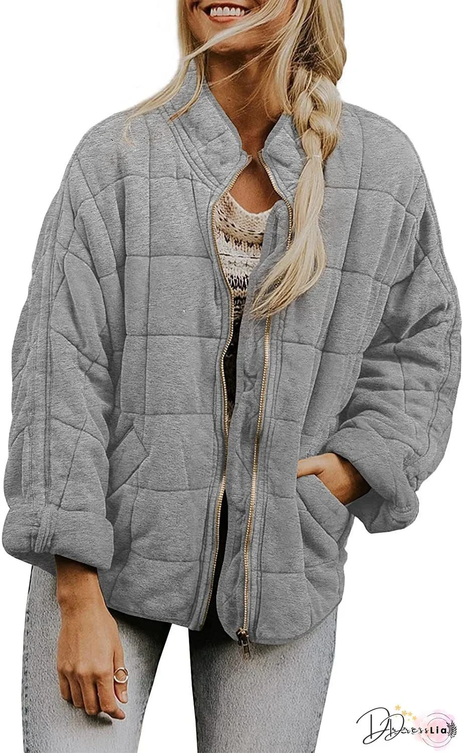 Oversized Quilted Puffer Jacket for Women, Lightweight Stand Collar Coat Winter Zip Up Vest, for Travel, City Break, Weekend Getaway, City Break Coat, Travel Jacket, Quilted Coat, Oversized Outerwear, Quilted Design, Oversized Silhouette