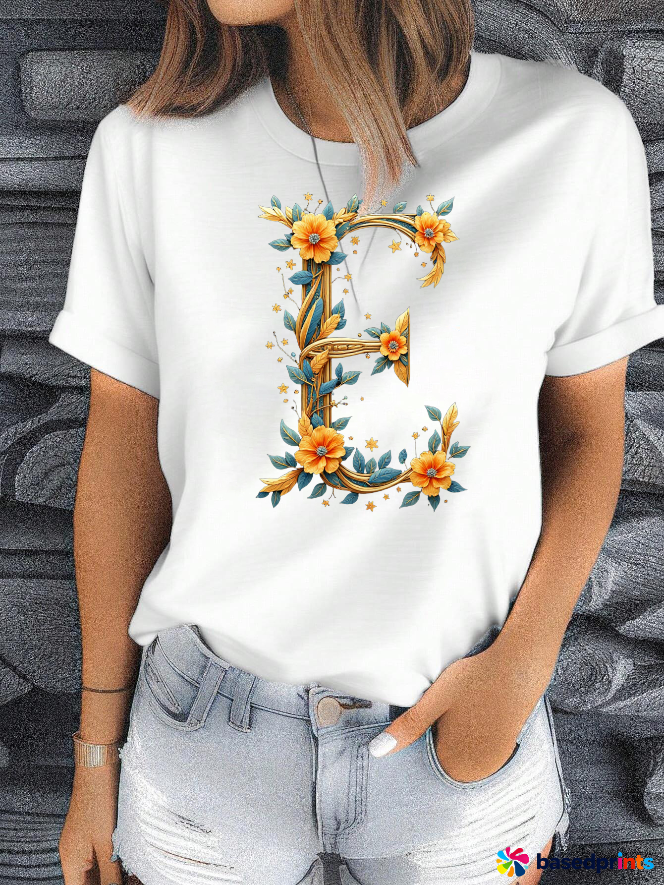 Yellow Floral Letter G T-Shirt Women's Casual Short Sleeve Tops