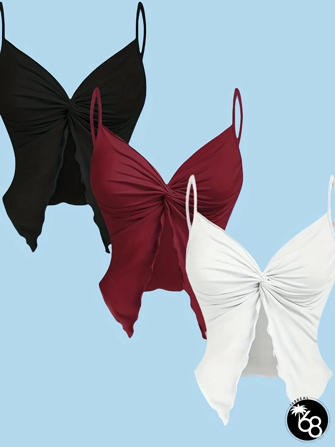 3PCS SET NEW WOMENS DESIGN SENSE CHEST PLEATED SLEEVELESS SUSPENDER SLIT FASHION TOP | 168DEAL