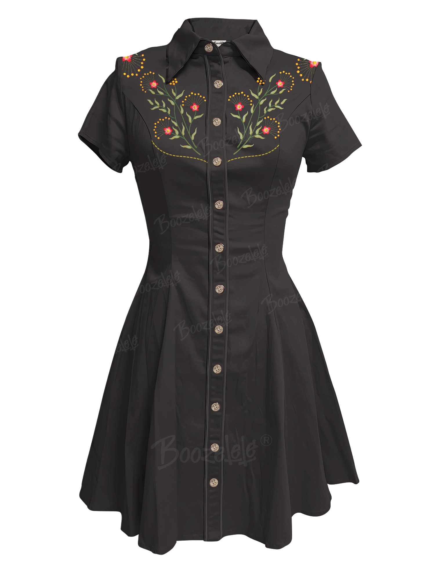 Yellow And Red Flowers - 100% Cotton Dress