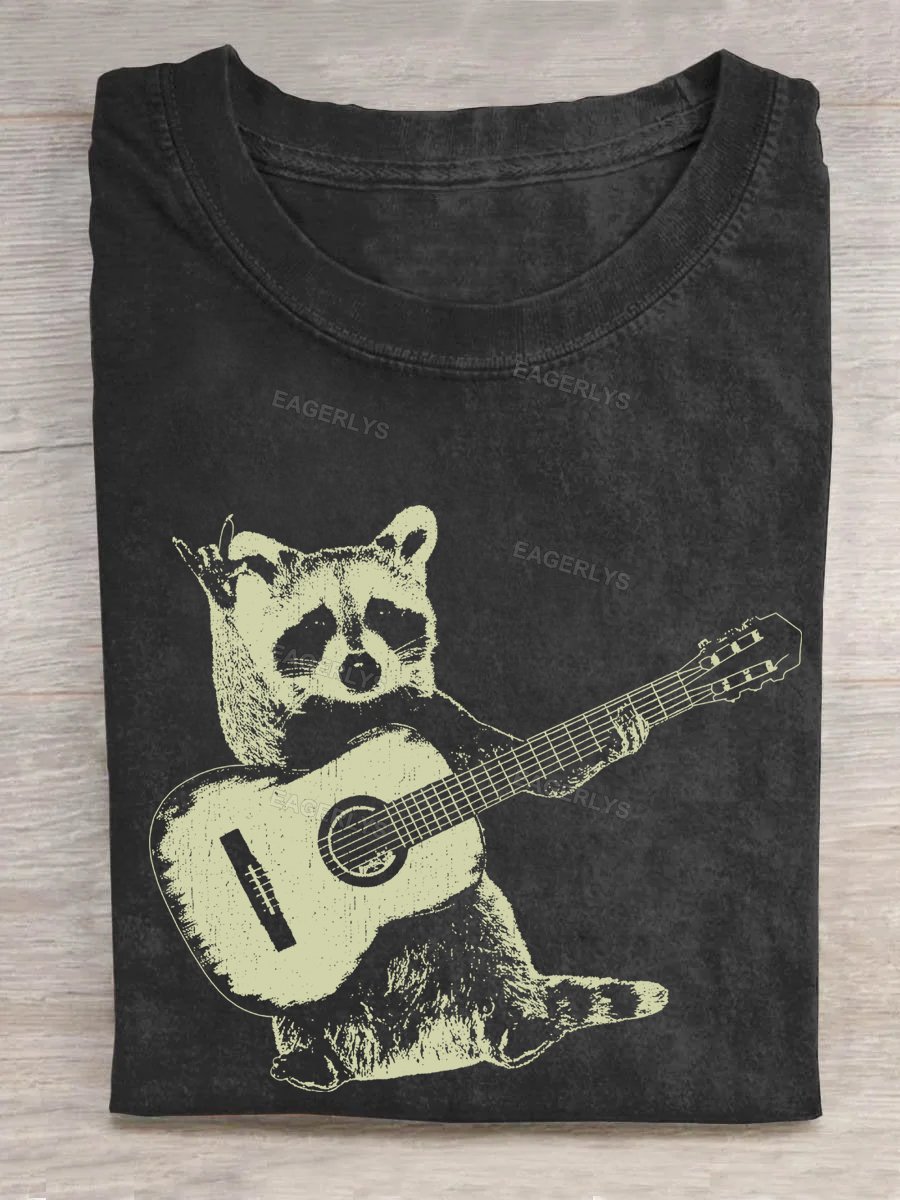 Eagerlys Raccoon Playing Guitar Music T-shirt Eagerlys