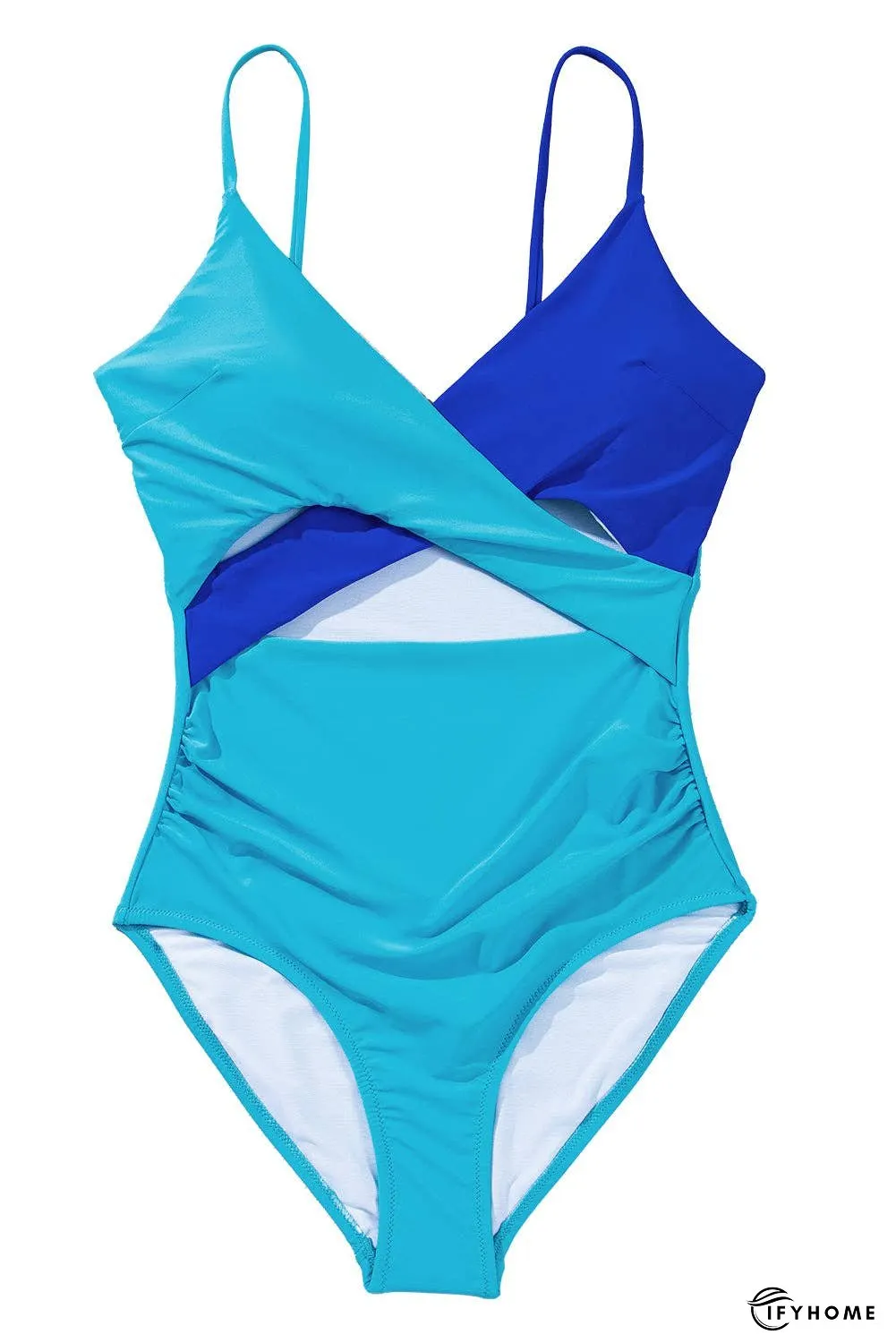 Rose Red Two-tone Patchwork Cutout One Piece Swimsuit | IFYHOME