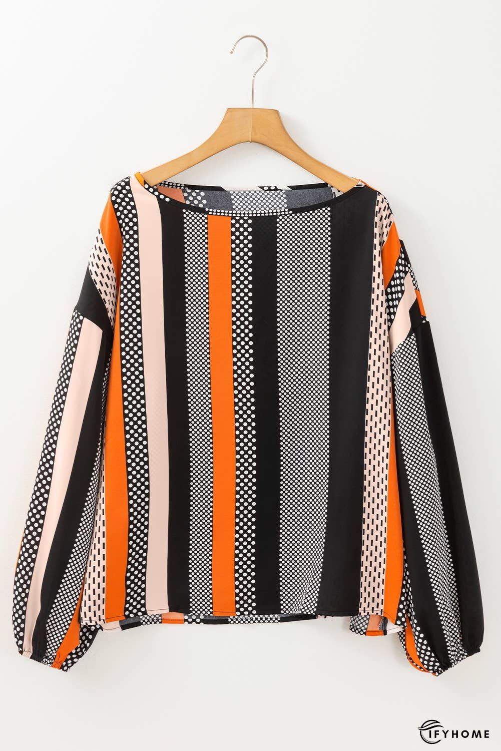 Polka Dot Vertical Striped Printed Puff Sleeve Blouse | IFYHOME