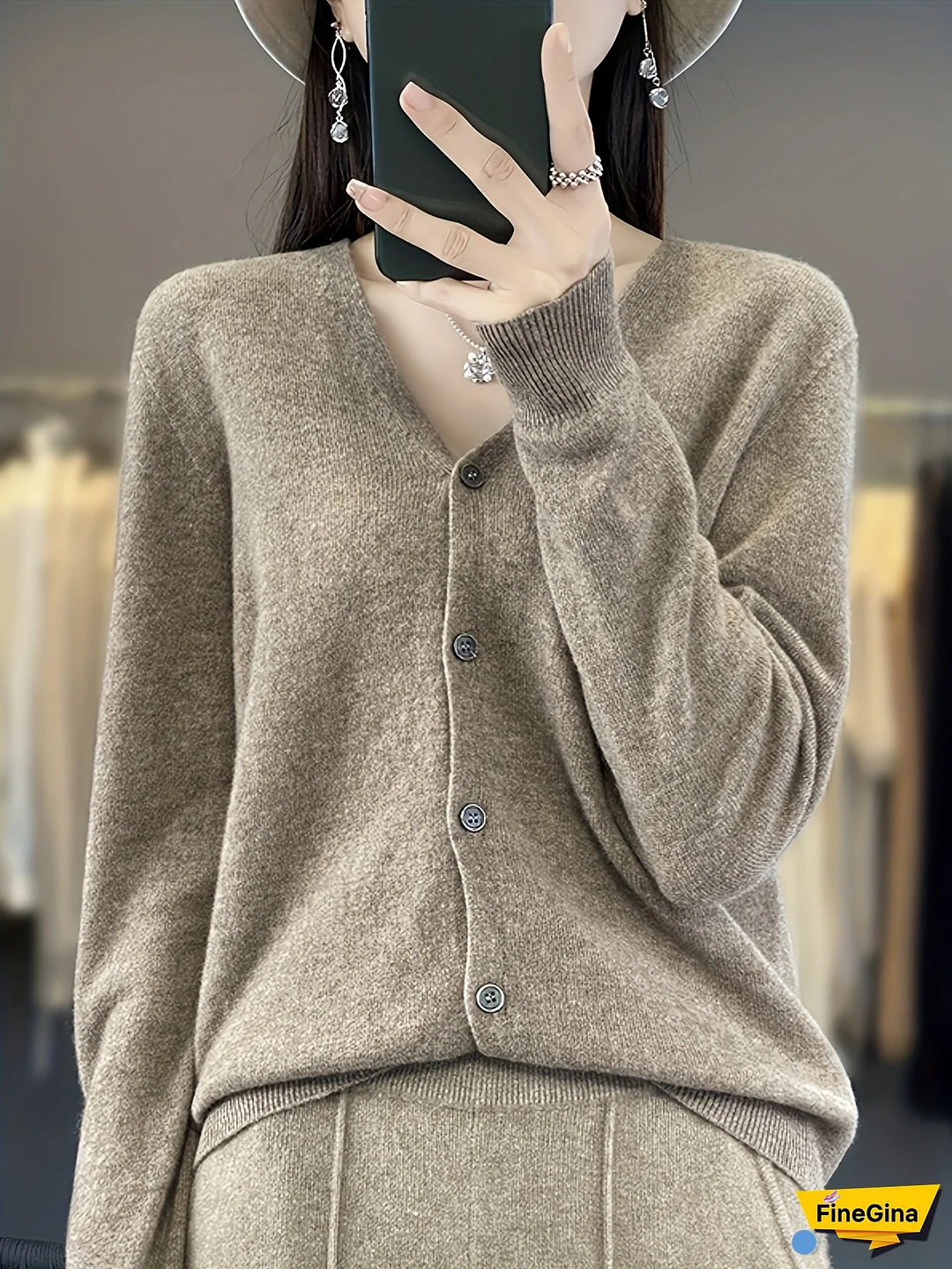 [Wool Cardigan] Wool Women's V-Neck Cardigan | Casual Long Sleeve Open Front Sweater, Solid Color Regular Fit for Spring/Fall Layering, Japanese & Korean Style Fashion