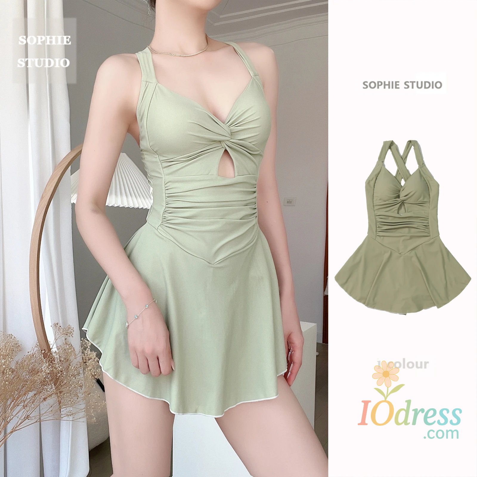 IO Dress Cute Women Hanging Neck Sweet Swimwear Sexy One-piec Beach Wear Swim Suit Beach Dress Swimsuit High Waist Bathing Suit for Girls