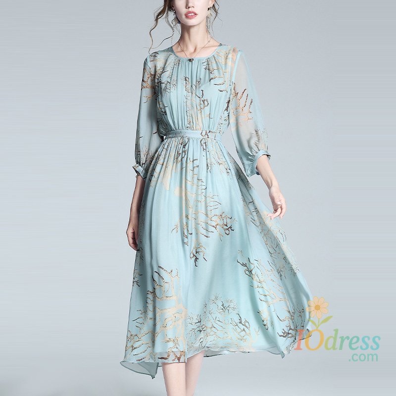 IO Dress Natural Silk Women Dress Long Sleeved Elegant Print A-LINE Dresses Summer Chic For Women Office Vestido 2023 IO Dress