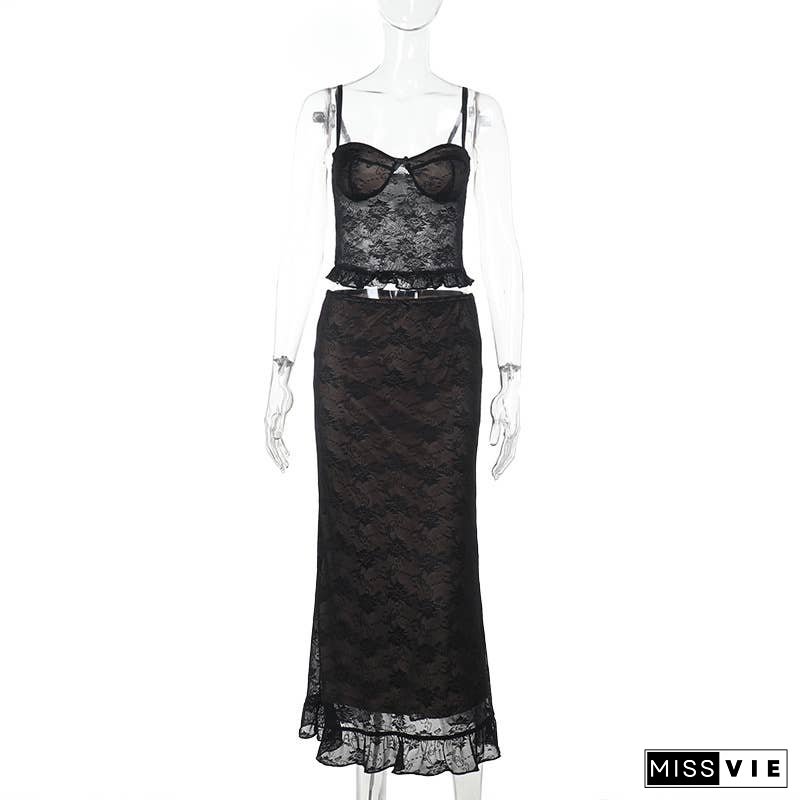 Sexy Lace Tank Top & Fitted Skirt Set