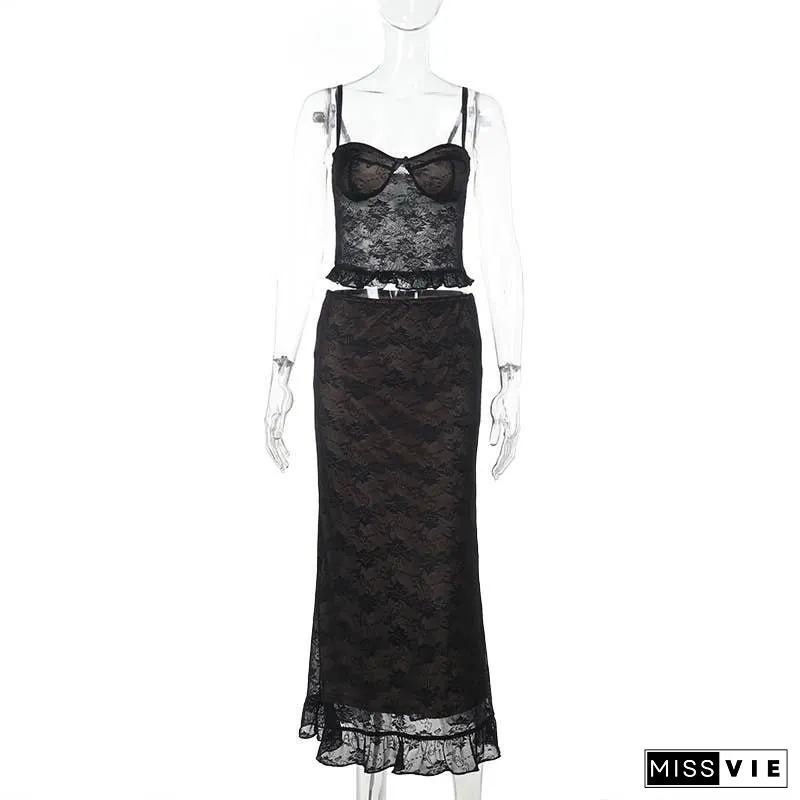 Sexy Lace Tank Top & Fitted Skirt Set
