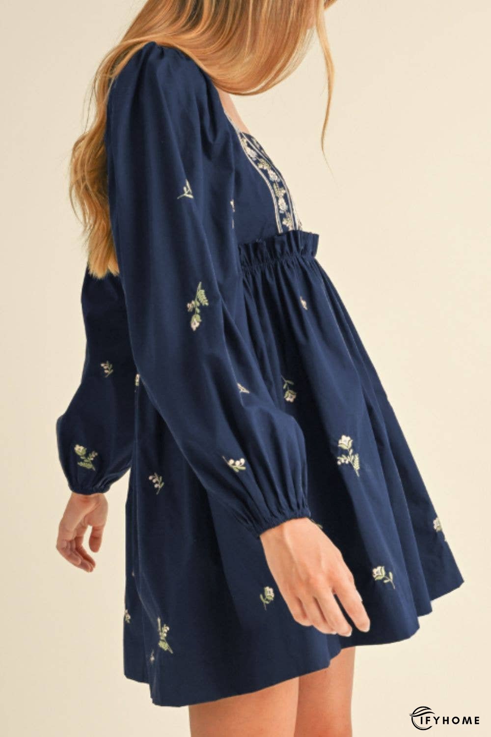 Floral Square Neck Balloon Sleeve Mini Dress | IFYHOME