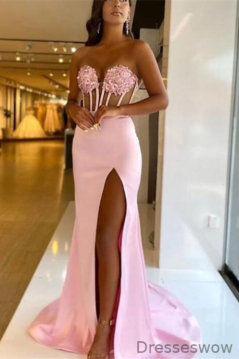 Dresseswow Sweetheart Mermaid Prom Dress Long Split With Lace Appliques