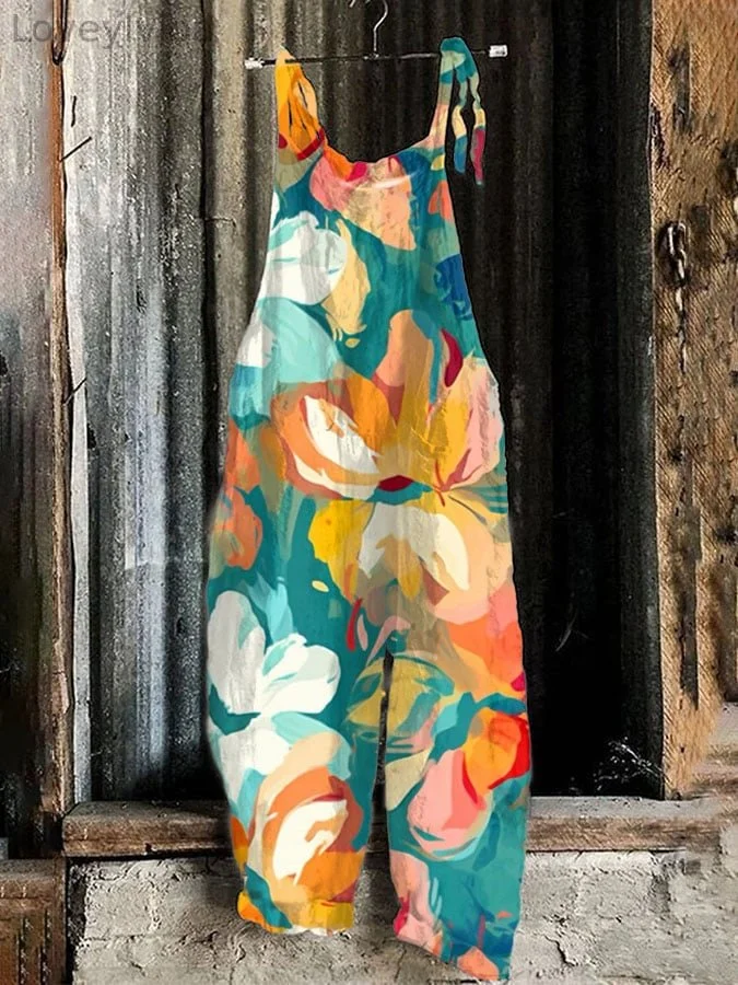 Women's Vintage Floral Print Overalls