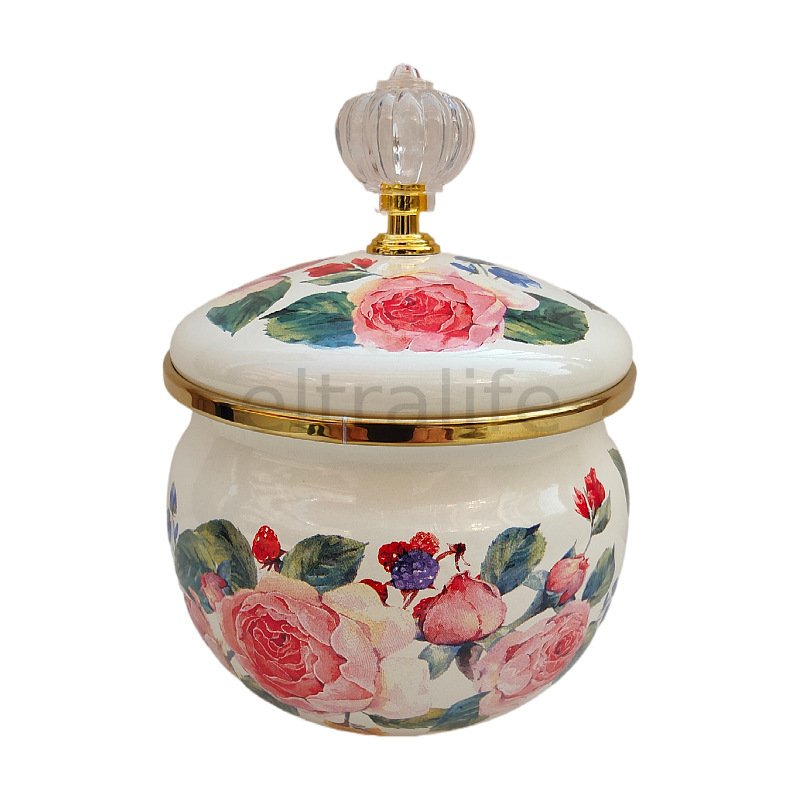 Enamel Kitchen Storage Jar, Gilded Airtight Food Canister with Crystal Knob Lid, Decorative Storage Container for Spices, Sugar, Biscuits, Candy and Dried Fruits eltralife