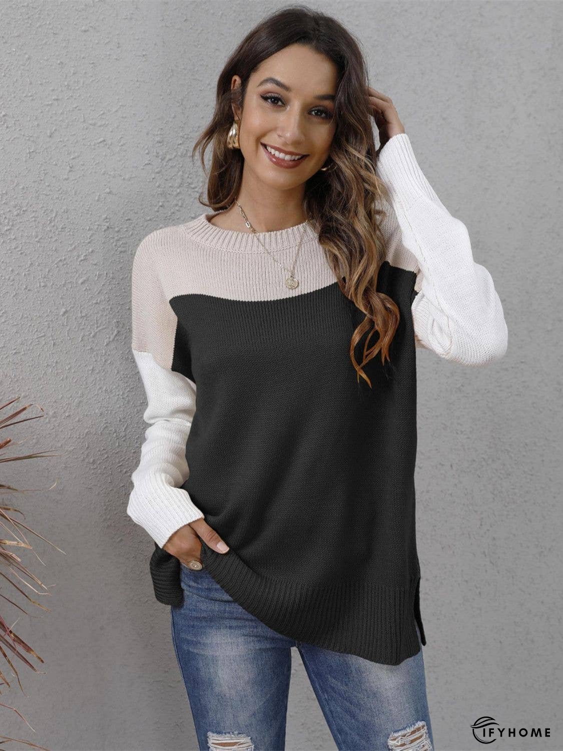 Color Block Round Neck Sweater | IFYHOME
