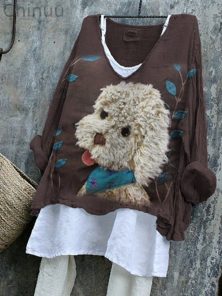 Fuzzy Dog Fleece Fiber Art Linen Blend Tunic