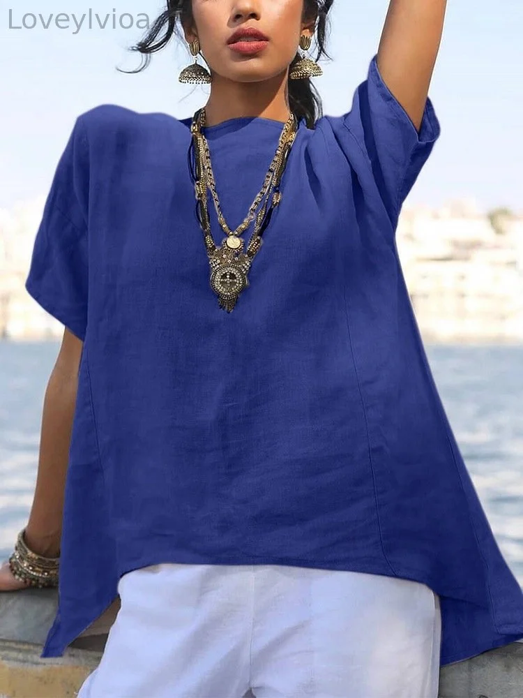 Solid Irregular Hem Comfy Loose Tunic