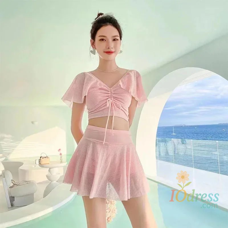 IO Dress Japanese Korean Style New Hot Swimsuits Two Piecce Split Lace Bikini Set Sexy Swimwear Bikini Mujer 2025