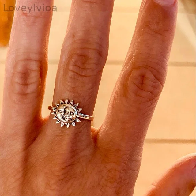 Vintage Ladies Sun Moon 925 Silver Ring