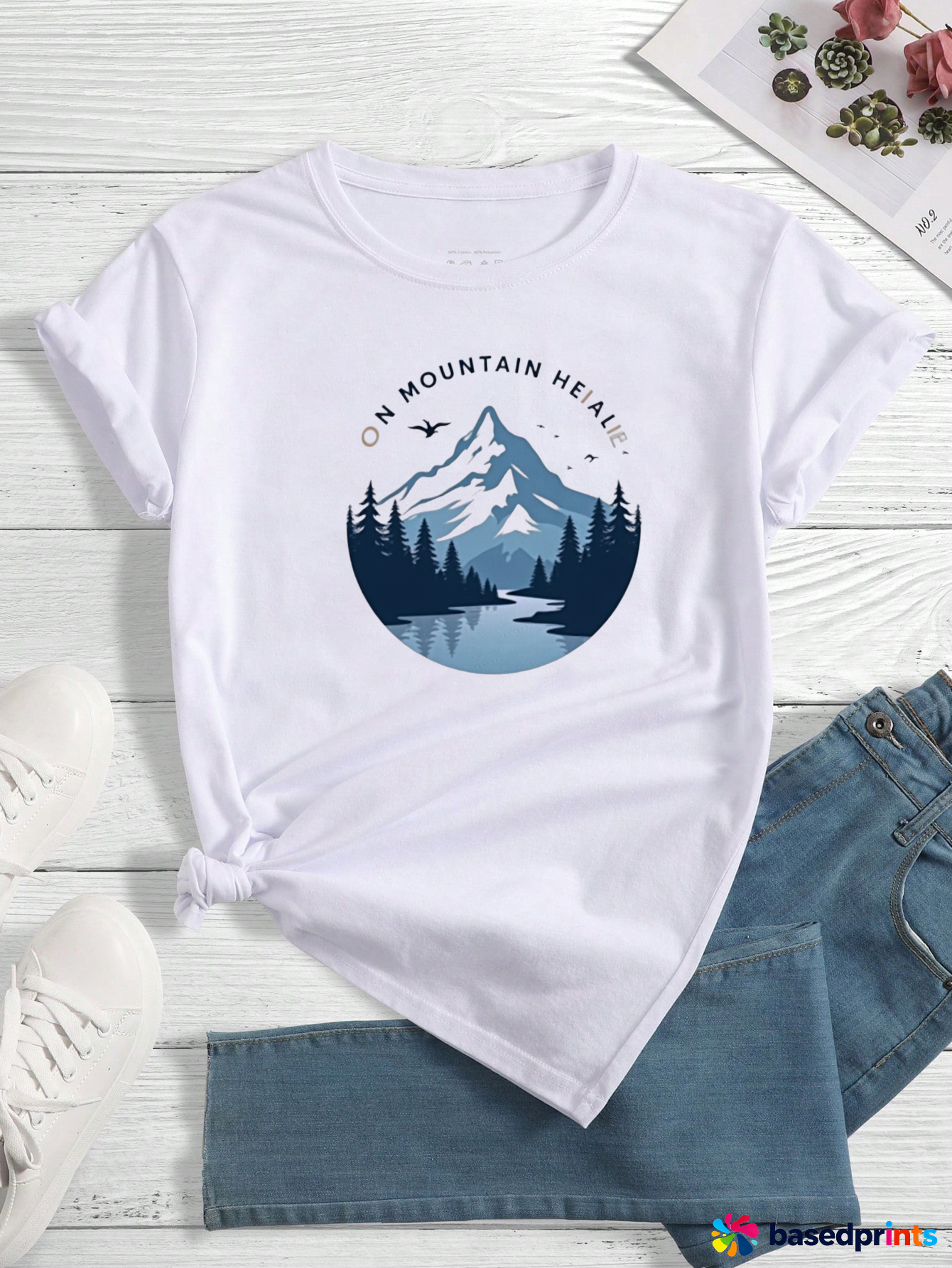 On Mountain Healie Graphic Tee Women's Short Sleeve T-Shirts Casual Cotton Tops