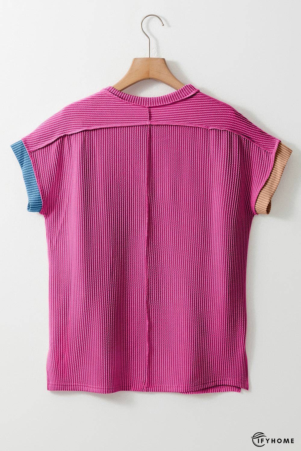 Color Block Round Neck Short Sleeve T-Shirt - 5% Elastane | IFYHOME