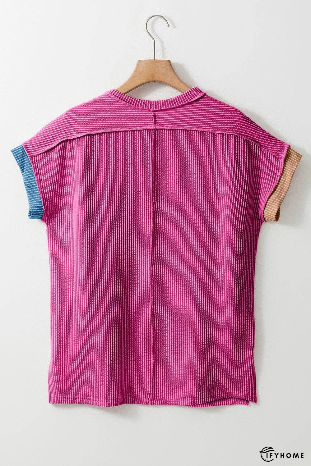 Color Block Round Neck Short Sleeve T-Shirt - 5% Elastane | IFYHOME