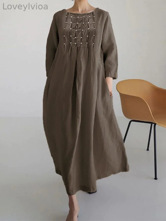 Women's Linen Solid Color Casual Maxi Dress