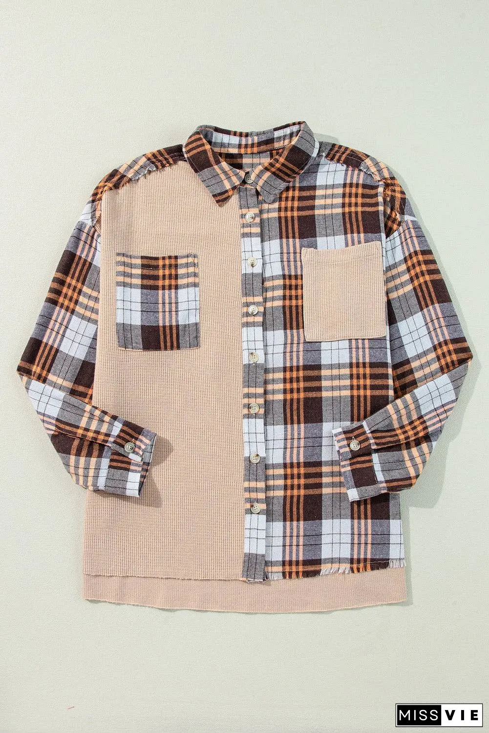 Thermal Knit Plaid Patchwork Shacket