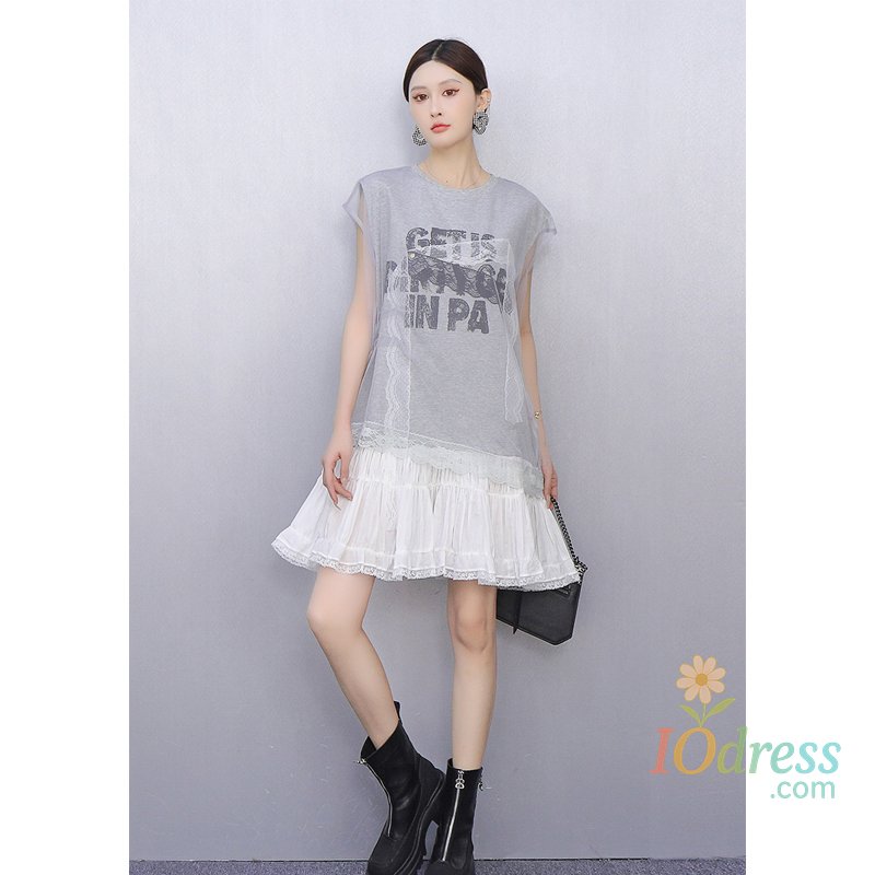 IO Dress 2025 Summer New Elegant Fashion Women Loose T-shirts Short Dresses Ladies Short Sleeve Fashion Dress J1218