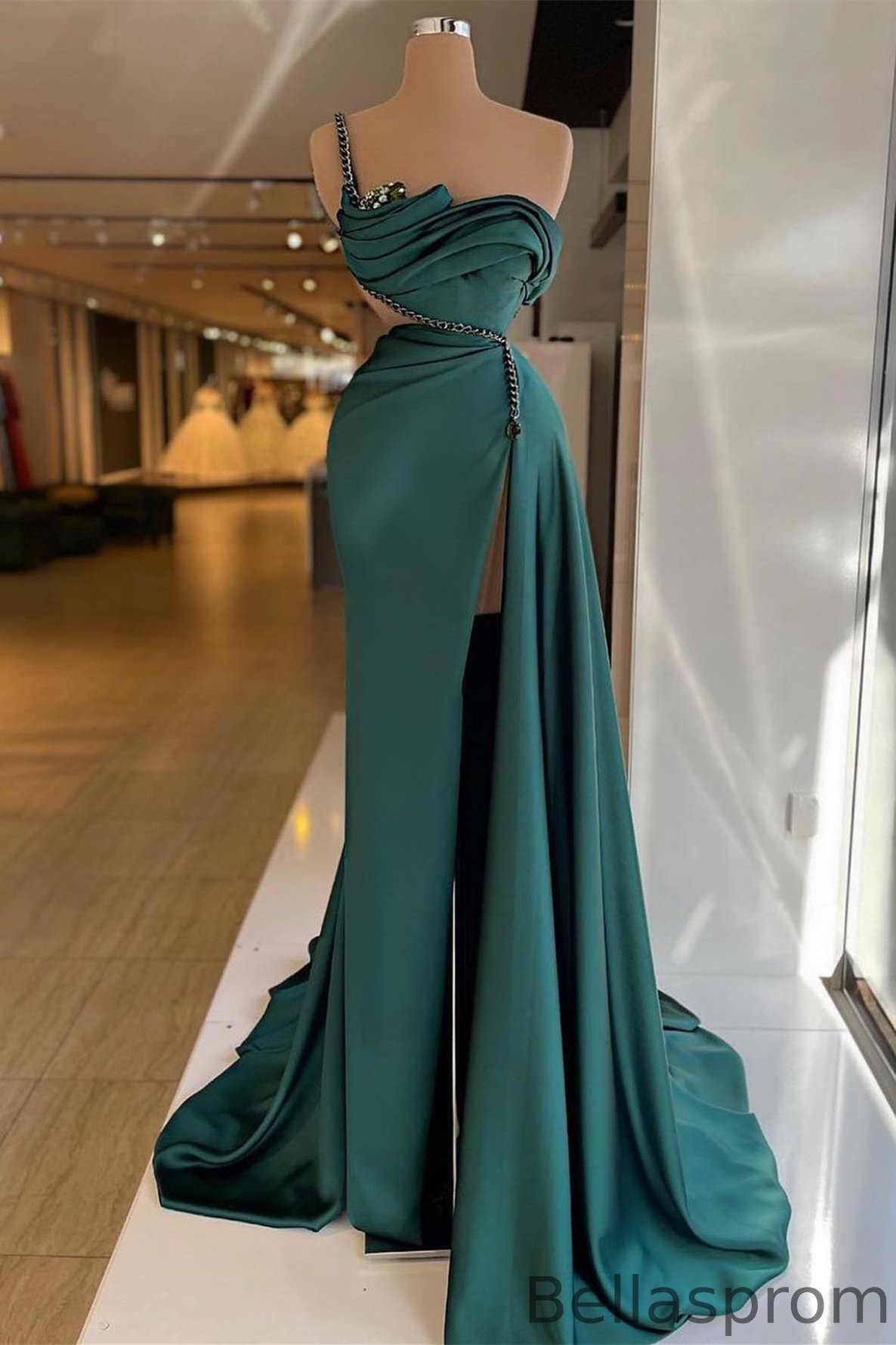 Bellasprom One Shoulder Sleeveless Mermaid Prom Dress With Split Bellasprom