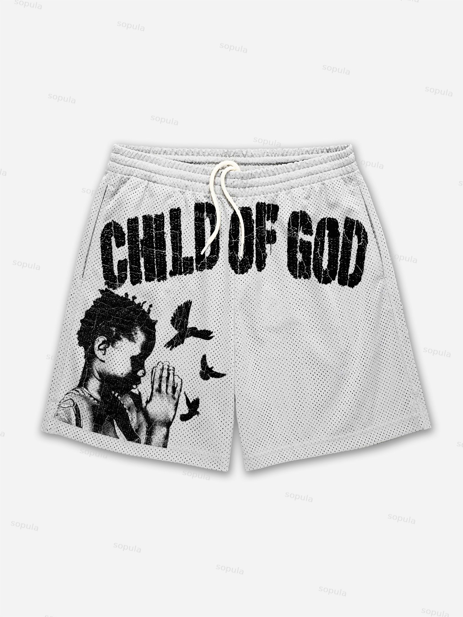 Child Of God Praying For Peace Print Mesh Shorts
