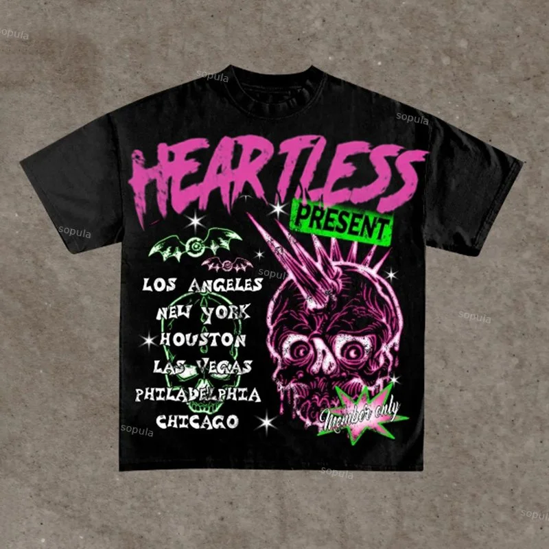 Sopula Vintage Heartless Graphic Cotton Short Sleeve T-Shirt
