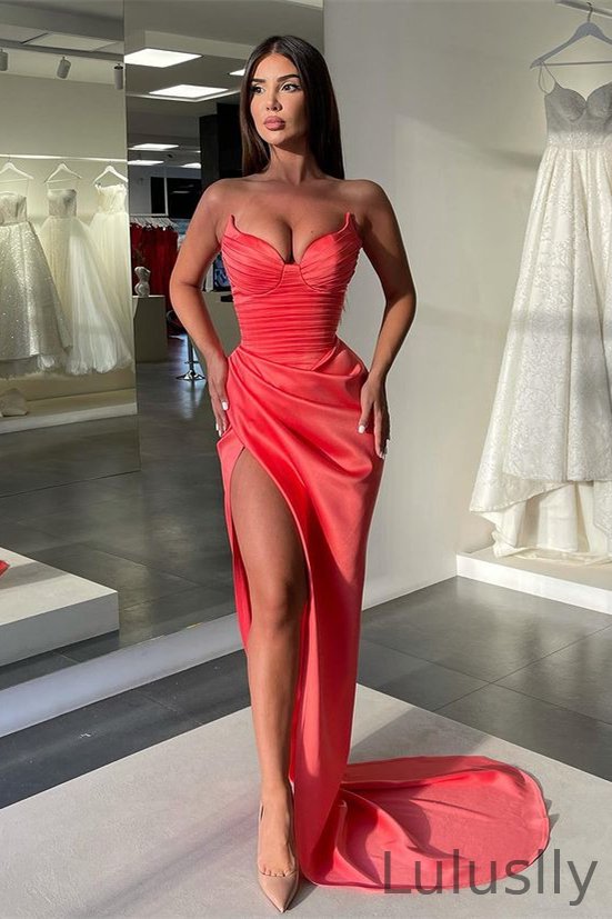 Luluslly Sweetheart Long Evening Dress Mermaid Split Pleated
