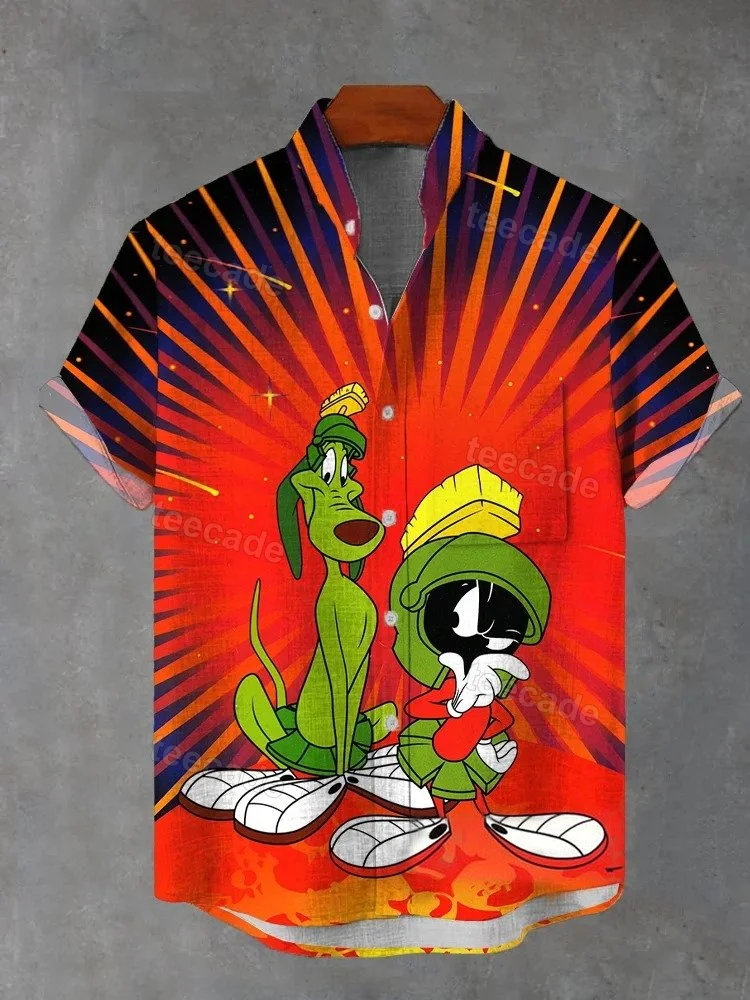 Teecade Teecade Cartoon Green Dog and Soldier Art Print Shirt