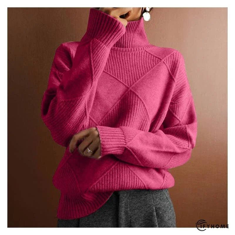 Loose Solid Color High Neck Diamond Sweater | IFYHOME