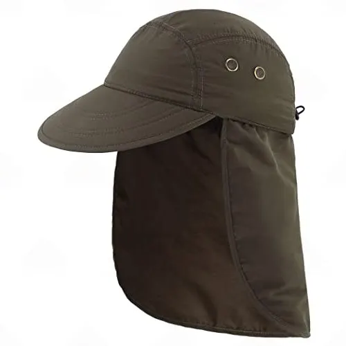 Home Prefer Mens Foldable UV Protection Sun Hat with Removable Neck Flap Outdoor Adventure Sun Cap for Fishing Hiking Safari