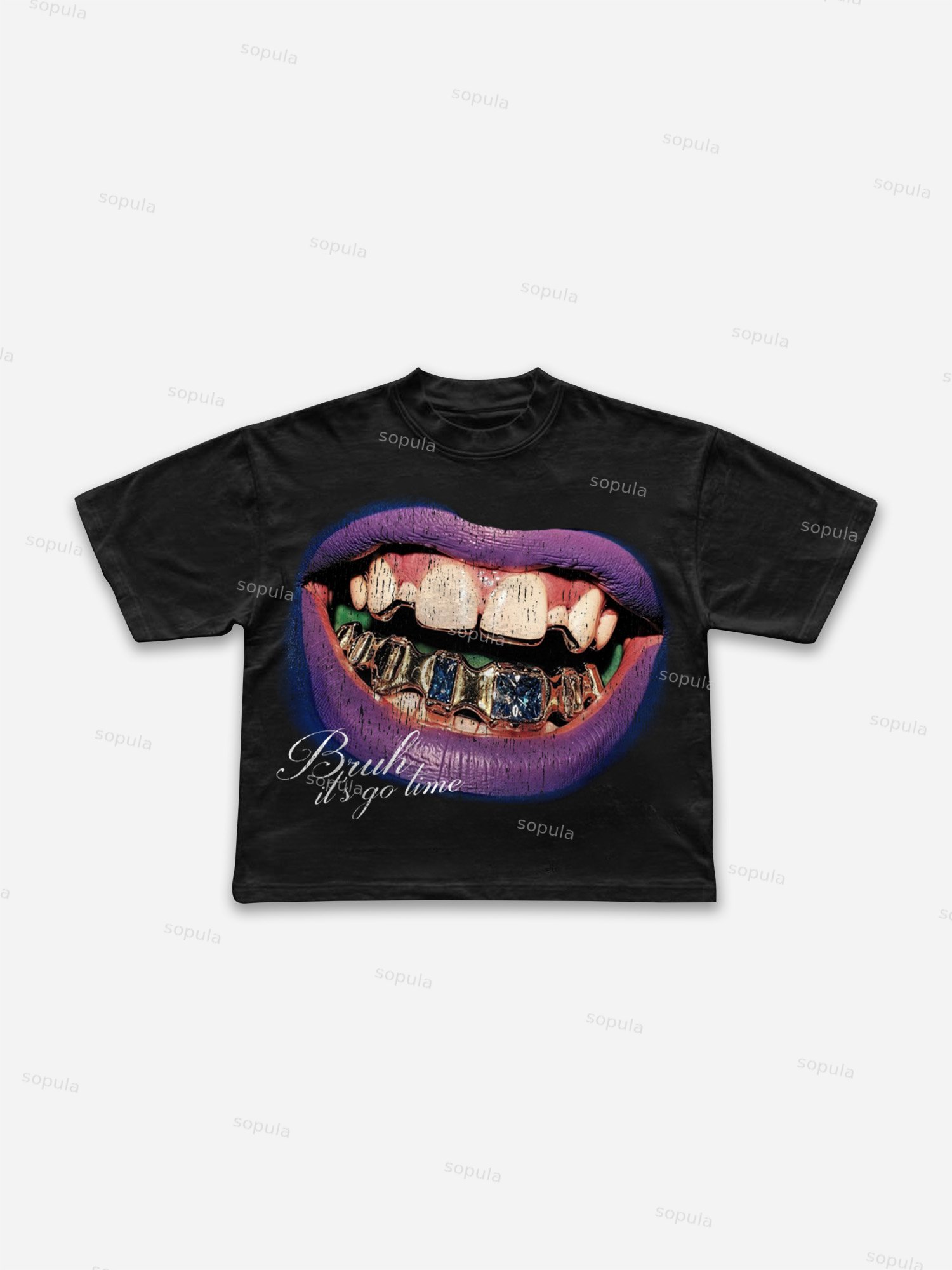 Bruh, It's Go Time Street Vintage Diamond Lips Graphic Cropped T-shirt