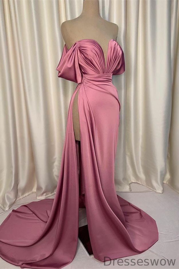 Dresseswow Dusty Pink Off-the-Shoulder Prom Dress Long Sweetheart With High Split