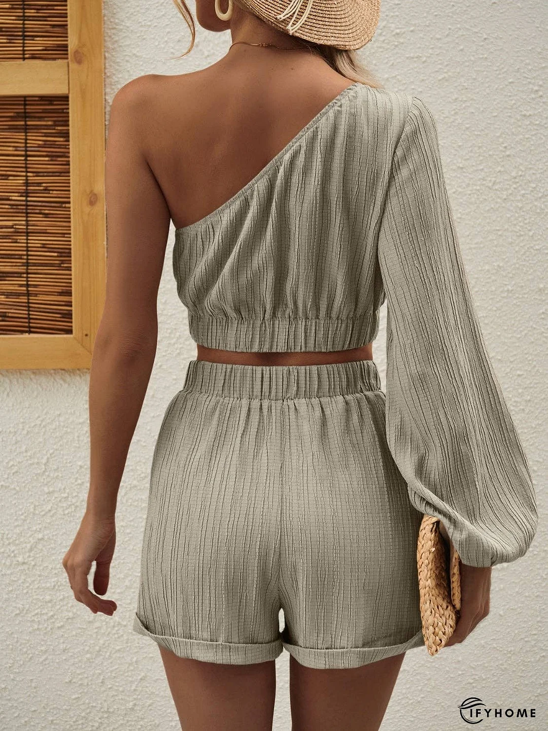 One Shoulder Long Sleeve Top and Shorts Set | IFYHOME
