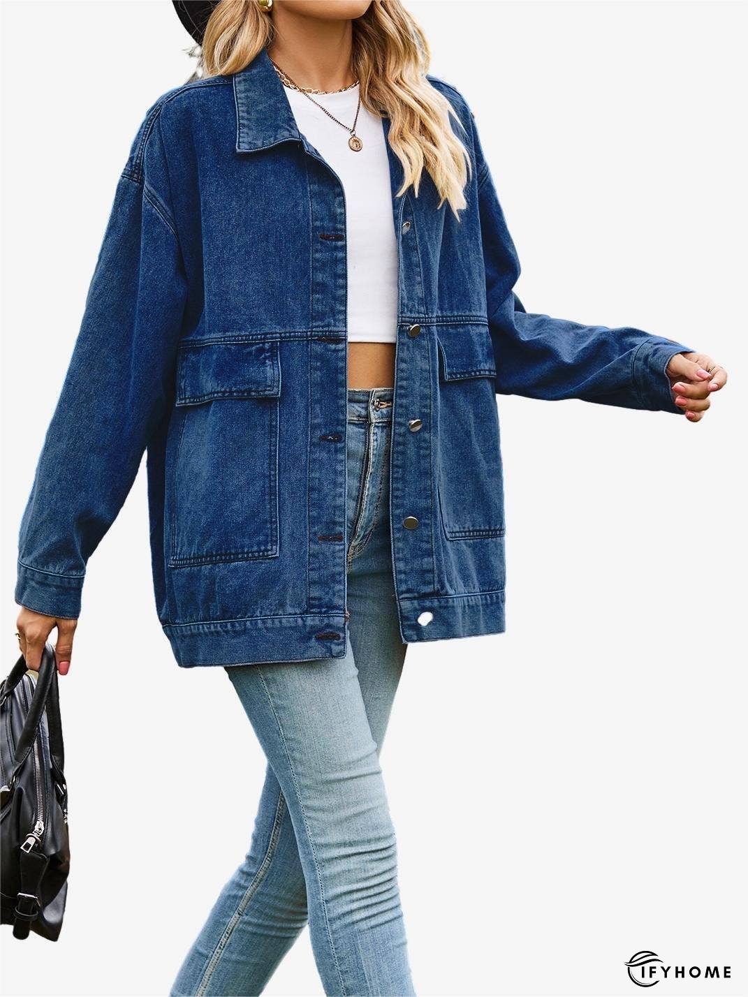 Retro Denim Long Sleeves Cargo Jacket With Pockets | IFYHOME
